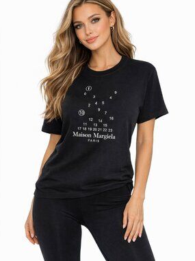Maison Margiela Number Logo Black Cotton T-Shirt Unisex